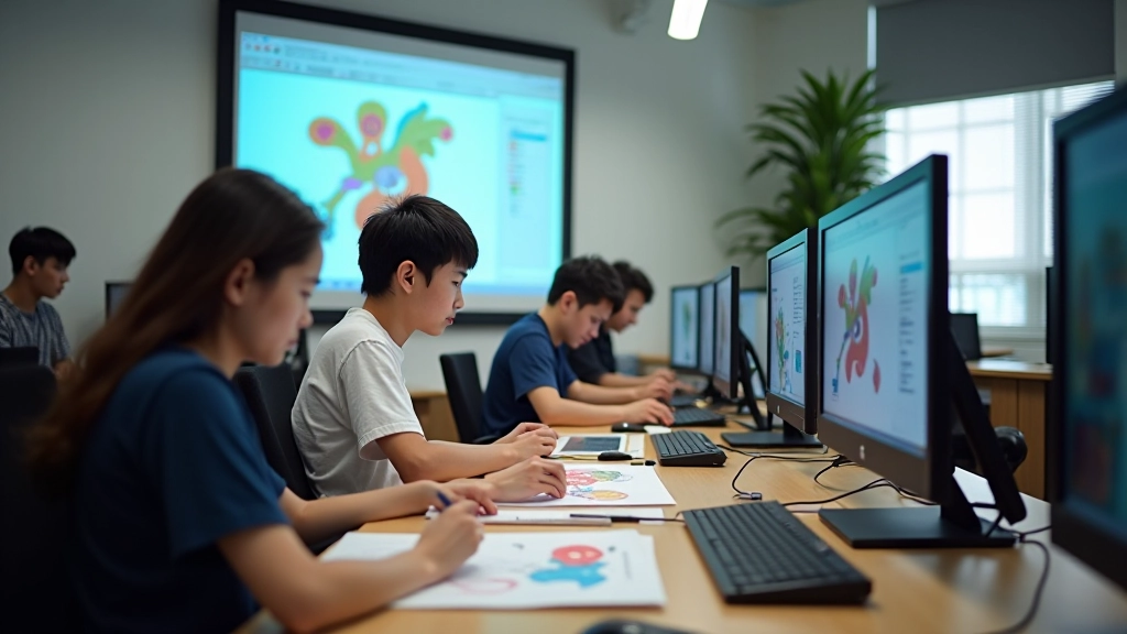 Active learning environment showing students engaged in digital design and illustration practice