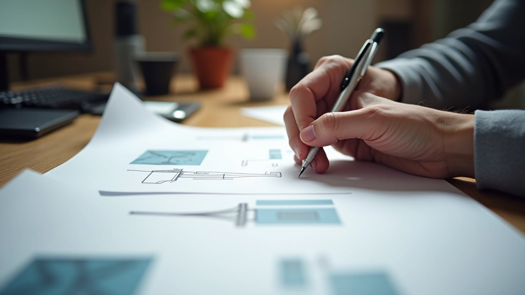 Designer reviewing portfolio work and selecting design projects to focus on