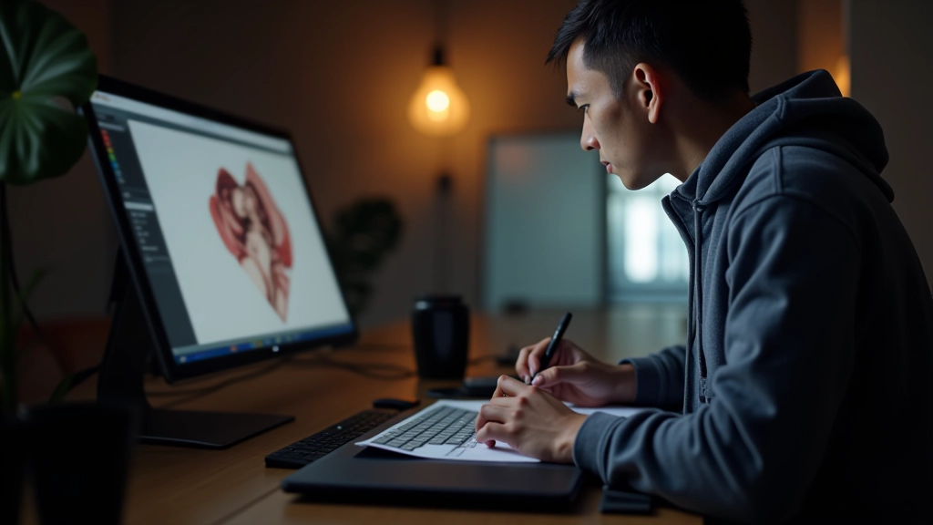 Digital artist working on tablet with stylus