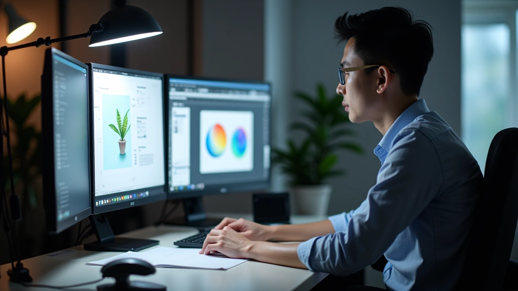Designer creating digital artwork on computer